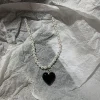 collier élégant avec pendentif en forme de cœur d'amour pour femmes, bijoux y2k, ras du cou en perles d'eau douce