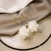 boucles d'oreilles boule de pétale de perle pour femmes, tendance, longues boucles d'oreilles boule de fleur, boucle d'oreille géométrique, bijoux cadeaux de fête et de vacances