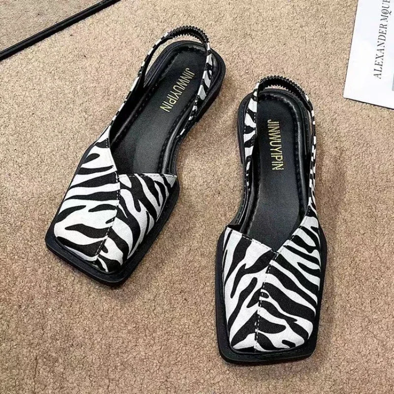 Sandales Carrées Élégantes pour Femme, Chaussures Plates à Talons Bas, de Marque de Styliste, de ix