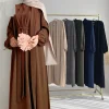 nouveau abaya ensemble tissu froissé ouvert abaya + robe longue intérieure vêtements islamiques femmes musulmanes robes ensemble caftan turc ramadan eid