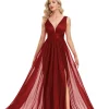 robe de soirée trapèze élégante, tenue de soirée de luxe, longueur au sol, dos nu, décolleté en v profond, queue de cheval pour femmes, robes de fête de mariage