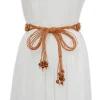 corde de taille tissée bohème pour femmes, sangle aught, pendentif perle de bois, ceinture à pampilles pour femmes, accessoires de robe de mode, environnement pour dames, nouveau
