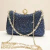 pochette de soirée de luxe rétro pour femmes, incrustation de diamants en strass fins, petit sac à bandoulière pour fête de mariage or argent bleu
