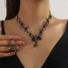 ensemble de bijoux en vigne florale pour femmes, strass scintillants, collier et boucles d'oreilles au design floral élégant, robes de bal de mariage