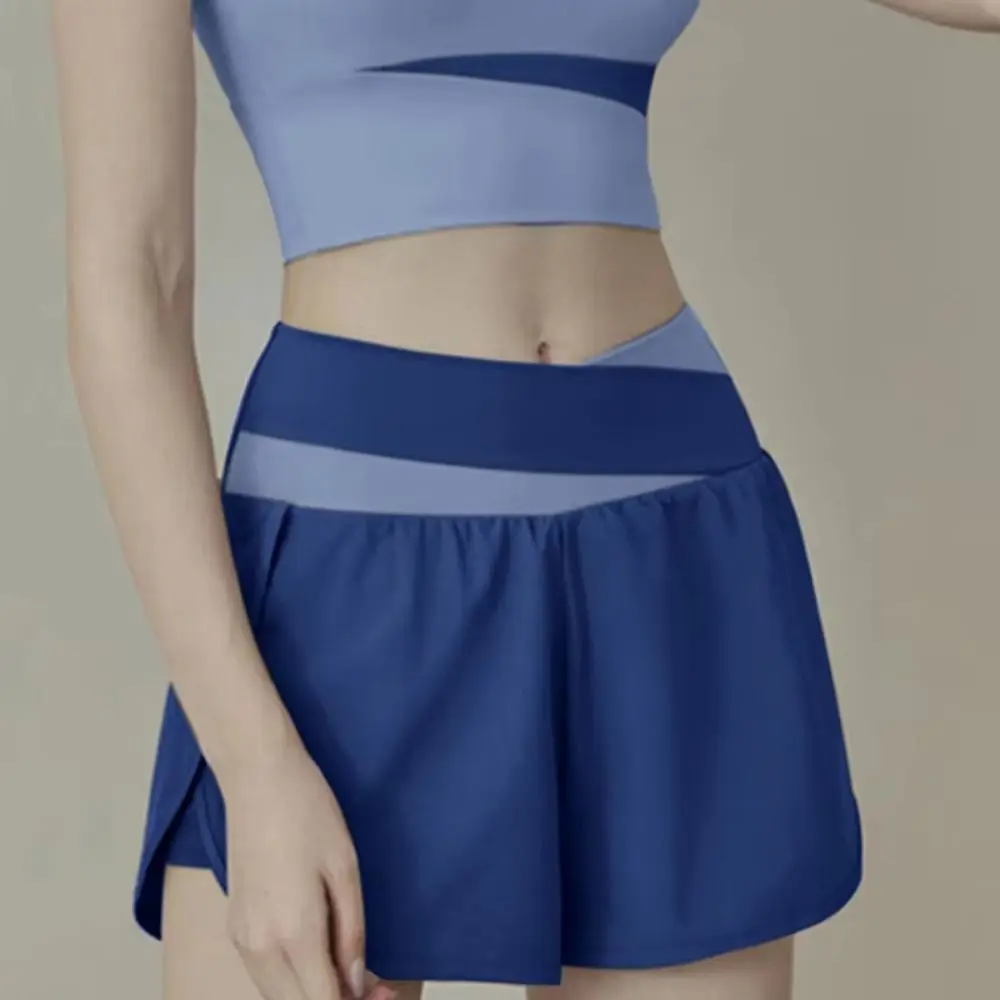 Short de sport respirant pour femmes, ceinture élastique colorée, jupe de Yoga plissée, doublure intérieure 2 en 1