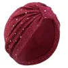 femmes paillettes noué turban indien chapeau musulman hijab bonnet bonnet perte de cheveux foulard chimio casquette chapeaux bandanas turbante mujer