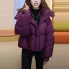 veste rembourrée en coton à col à capuche pour femme, manteau bouffant solide, ample et chaud, automne hiver 2025