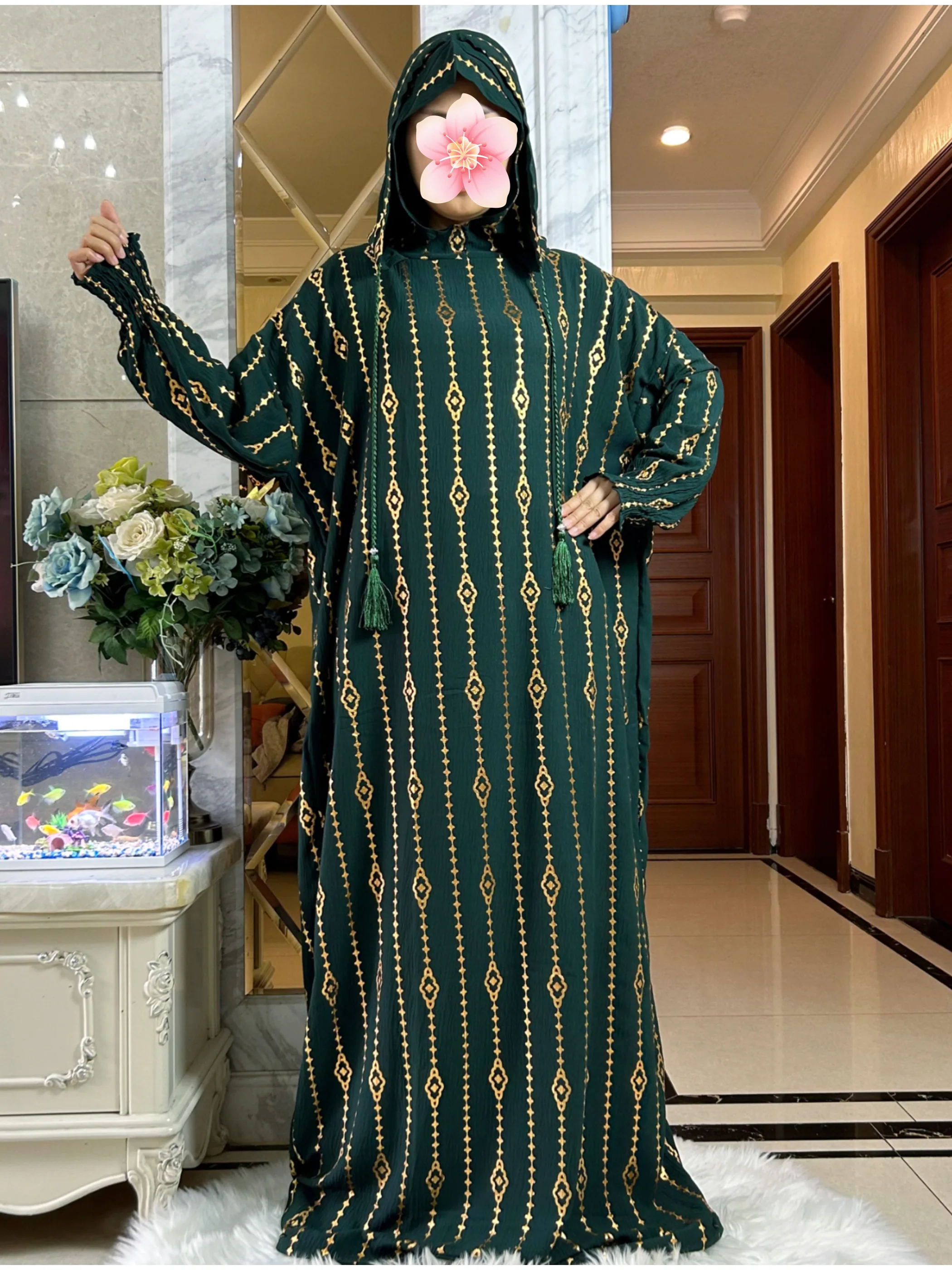 2025 coton tissu Ramadan musulman deux chapeaux Abaya dubaï turquie Islam vêtements de prière or poussière robe Islam femmes robe caftan