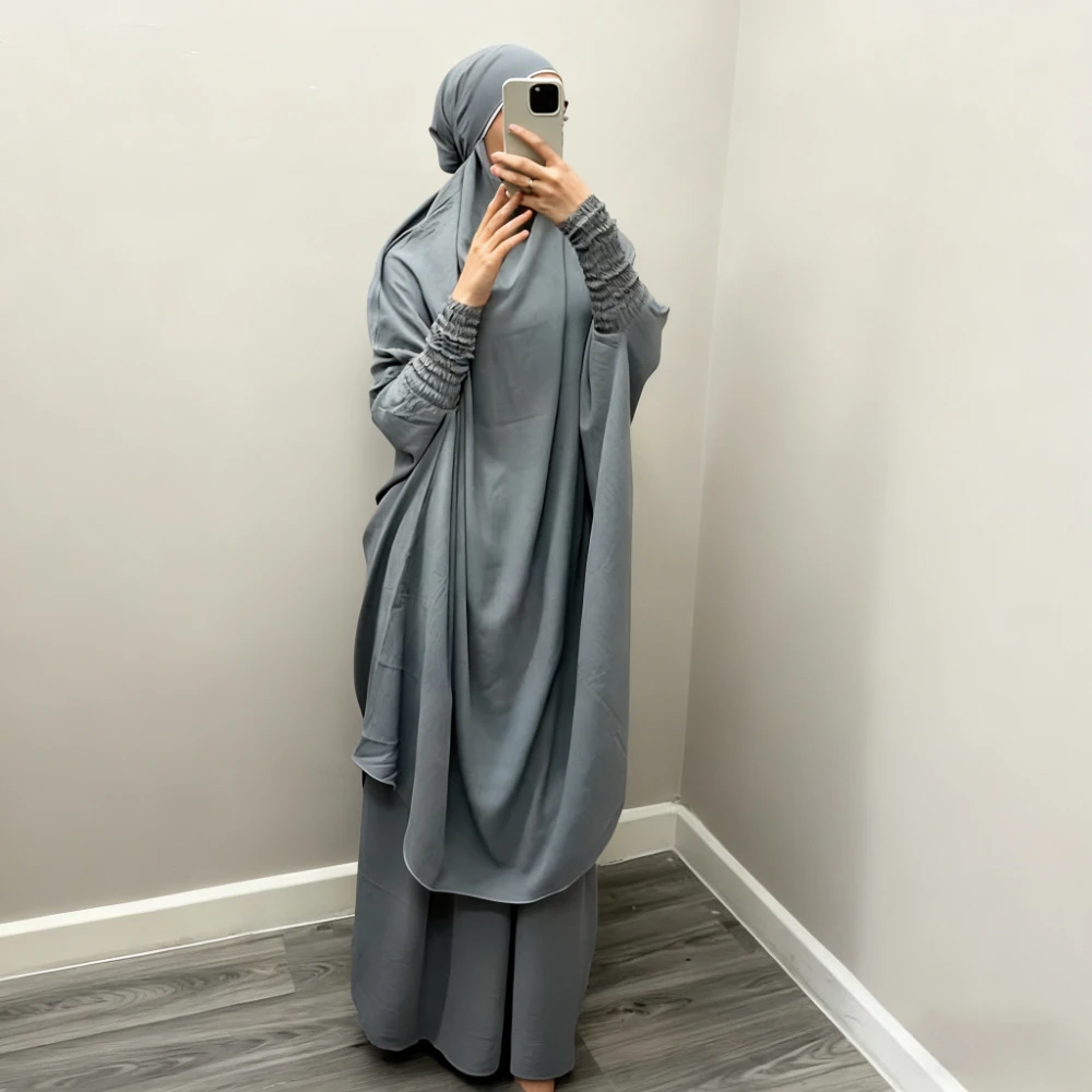 Femmes Hijab robe prière vêtement ensemble 2 pièces Jilbab Abaya Eid musulman couverture complète Ramadan longue Khimar robe vêtements islamiques Niqab Femmes Hijab robe prière vêtement ensemble 2 pièces Jilbab Abaya Eid musulman couverture complète Ramadan longue Khimar robe vêtements islamiques Niqab