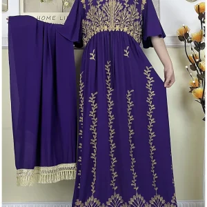 Abaya d&rsquo;été musulmane pour femmes africaines, robe brodée islamique, manches courtes, renforcement de la taille, robe de soirée en coton, Dubaï, nouveau