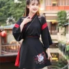 robe kimono japonaise pour femme, jupe brodée de chat noir et blanc, vêtements vintage asiatiques, costume harajuku de cosplay anime de fête du yukat