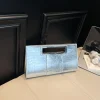 pochette de luxe en cuir pu crocodile, pochette chic noire, sacs de soirée, poignée en métal, fourre tout moyen, sac à main enveloppe, sac de dîner de fête
