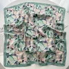 foulard carré de luxe en soie 70cm pour femmes, bandanas, bandeau élégant pour dames, imprimé floral vert, foulard, ruban de sac hijab