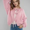 cardigan tricoté pour femme, manteau à lacets, col en v, couleur unie, manches longues, épissure, manteaux élégants, droits, automne hiver