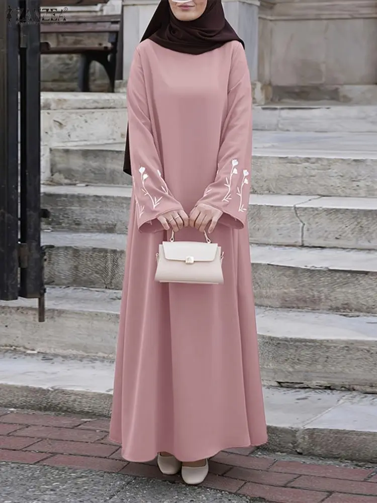 2025 ZANZEA élégant musulman Abaya femmes à manches longues brodé Robe florale islamique Robe Femme décontracté caftan dubaï Hijab robes 2025 ZANZEA élégant musulman Abaya femmes à manches longues brodé Robe florale islamique Robe Femme décontracté caftan dubaï Hijab robes