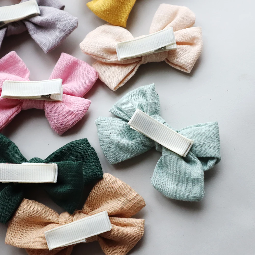 ensemble de pinces à cheveux en coton pour bébés filles, épingles de sûreté, épingles à cheveux barcord, accessoires de cheveux princesse mignons pour enfants, vêtements de sauna, nœuds 2,5 pouces, 4 pièces