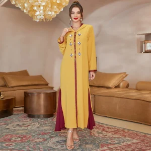 Abaya à capuche avec garniture brodée en biscuits, robes pour dames, caftan à ourlet patchwork, diamants, documents d&rsquo;abonnés