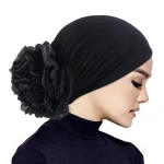Femmes Hijabs Turban grande fleur tissu élastique bandes de cheveux chapeau bonnet dames musulman solide perte de cheveux écharpe casquette cheveux accessoires