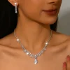 ensemble luxueux collier et boucles d'oreilles en maille de pierres précieuses à pampilles en zircon, bijoux fins en cristal pour femmes, vêtements de fête de mariage