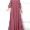 zanzea islamique hijab élégant robes mode musulmane froncé manchette femmes à manches longues maxi robe solide à volants col rond abaya robes