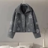 manteau chic luxueux à perles pour femmes, vêtements d'extérieur en laine, vestes à manches longues, simple boutonnage, col rabattu, poche, automne, 2024