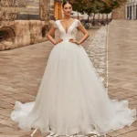 Robe De mariée à paillettes en Organza avec broderie, robe De bal, ligne a, sans manches, col en v, personnalisée, à lacets