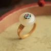 mode tempérament élégant à la mode bijoux de fête ouvert jade lotus ancien anneau style chinois anneau
