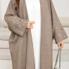abaya cardigan en lin brodé pour femmes musulmanes, vêtements islamiques, kimono populaire, modeste, nouvelle collection 2024
