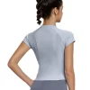 t shirt de sport respirant à manches courtes pour femmes, taille cintrée, coupe ajustée, haut de fitness amincissant, manches raglan à demi fermeture éclair