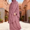 femmes 2 pièces jilbab ensembles longue khimar + jupe ensembles robe hijab eid musulman prière vêtement abaya à capuche ramadan robe islamique niqab