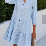 Mini robe à carreaux légère pour femmes, robes de style chemise, manches longues, col en V, printemps, automne