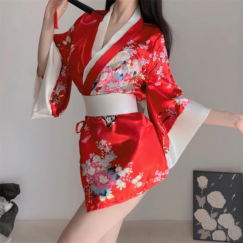 ensemble uniforme kimono érotique, robe kimono geisha, pornographie, chemise de nuit cosplay sexy, pyjama de rajeunissement avec nœud, vêtements de prostitution