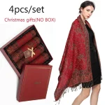 4 pièces/ensemble Paisley broderie Viscose Hijab rétro noix de cajou coton Pashmina femmes écharpe enveloppes dames élégant châles Turban foulard