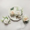 décoration florale de poignet de mariage, bracelet en perles de rose en soie, fleurs à main, costume de marié, corsage, broche de fleur, cadeau de demoiselle d'honneur