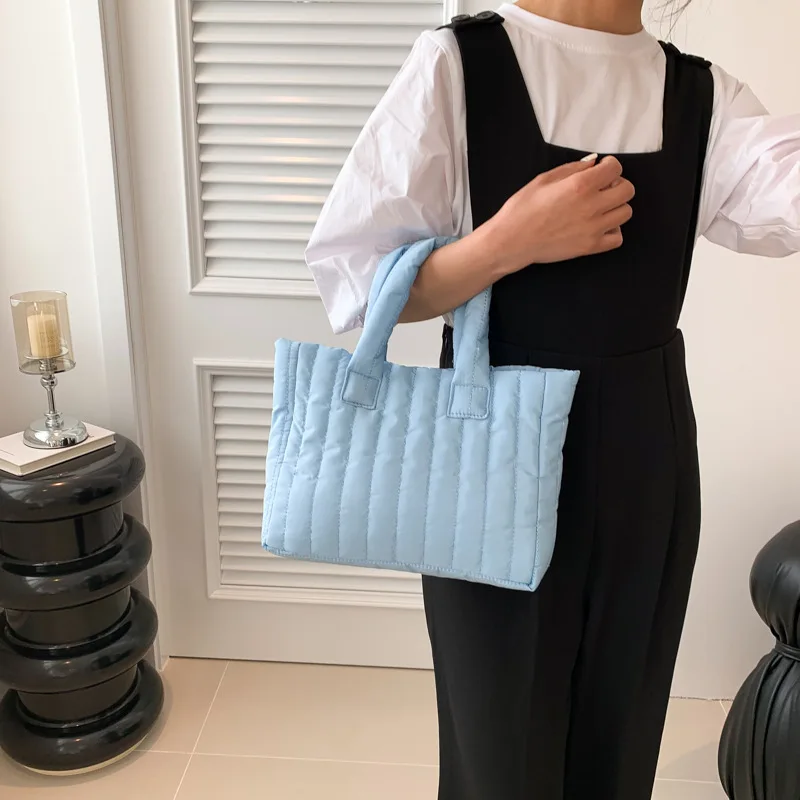 1 pièces dames fourre tout grande capacité coton rembourré sac couleur unie décontracté mode nylon élégant pour sac à main