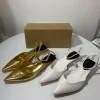 sandales à talons bas pour femme, Élégantes, pointues en or carillon, parker, design de marque, ix, bal, mariage, bureau, chaussures d'Été