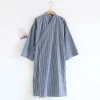 peignoir kimono japonais en gaze de coton pour hommes, chemise de nuit à manches longues et col en v, pyjama fin à lacets yukata, printemps et automne
