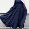 zanzea femmes musulmanes robe maxi couleur unie col rond à manches longues turc abaya robe mode décontracté élégant fête surdimensionné robes
