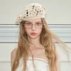 chapeau à fleurs respirant, style japonais, grande circonférence de la tête, béret ajouré, casquette tricotée au crochet fin assortie avec tout, vacances