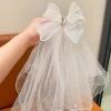 pince à cheveux voile blanc élégant, nœud en maille pour filles, gaze, strass, polyester, tulle de mariée, accessoires pour cheveux