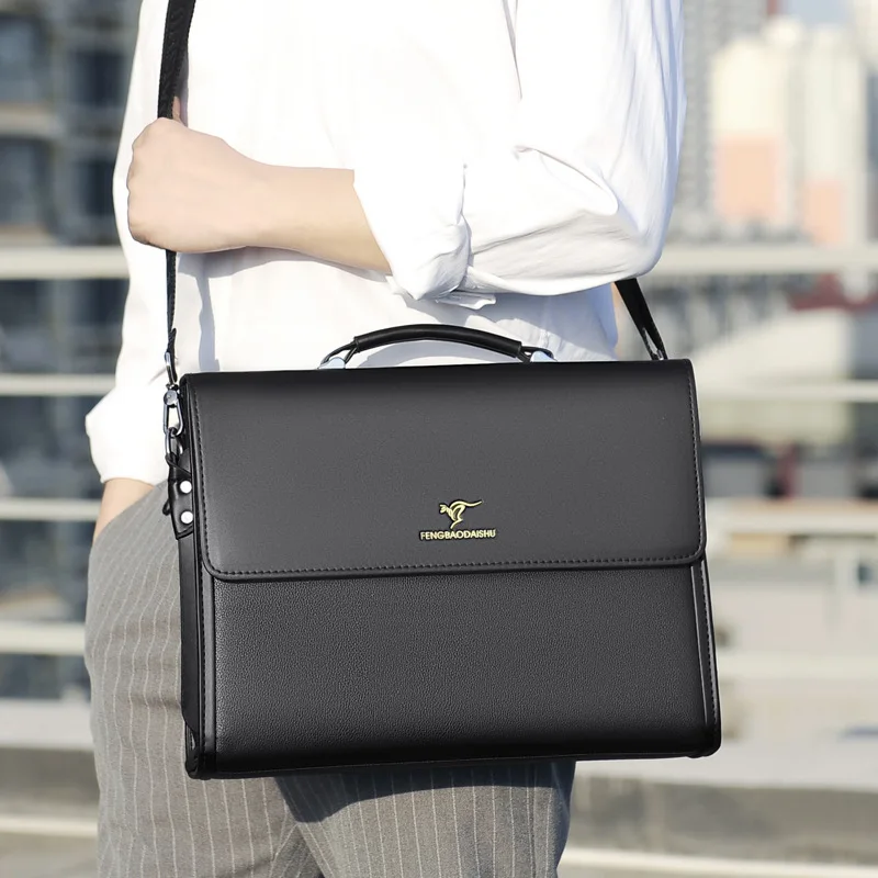 Porte-documents de luxe en cuir pour hommes, fourre-tout de travail de styliste, sac à main noir, sac à bandoulière carré pour avocat A4