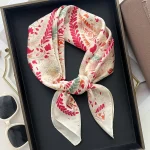 InjSquare-Foulard de Luxe en Satin Doux à Imprimé Floral pour Femme, Bandeau de Tête, Hijab, Sauna, Sac, Ruban