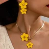 3 pièces/ensemble élégant fleur pendentif collier et boucles d'oreilles ensembles de bijoux pour femmes collier boucle d'oreille adapté pour les vacances de mariage