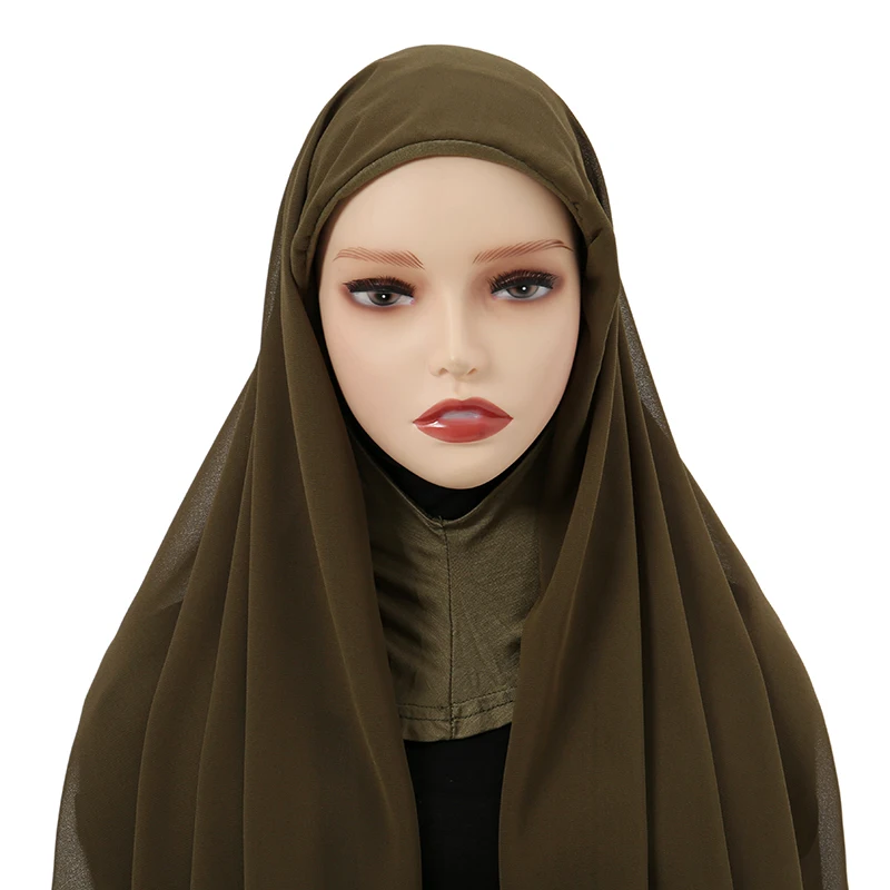 casquette hijabs instantanés avec couvre cou, foulards prêt à vitation, en mousseline de soie, voile musulman, Écharpe islamique pour sauna, pour femme