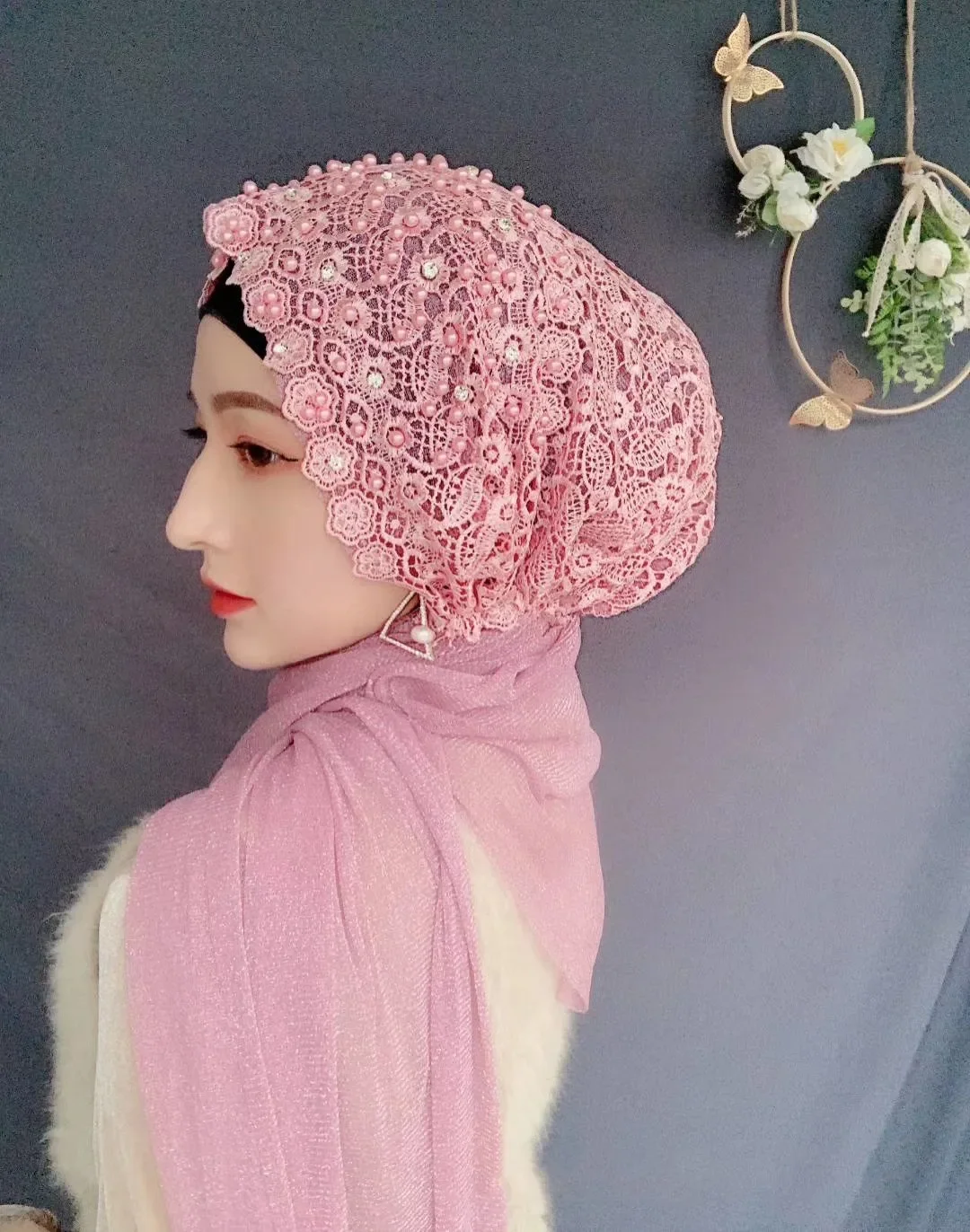 luxe dentelle perles turban casquette dubaï femmes musulmanes fête foulard prêt à porter hijab mode châles bandeau malaisie chapeaux