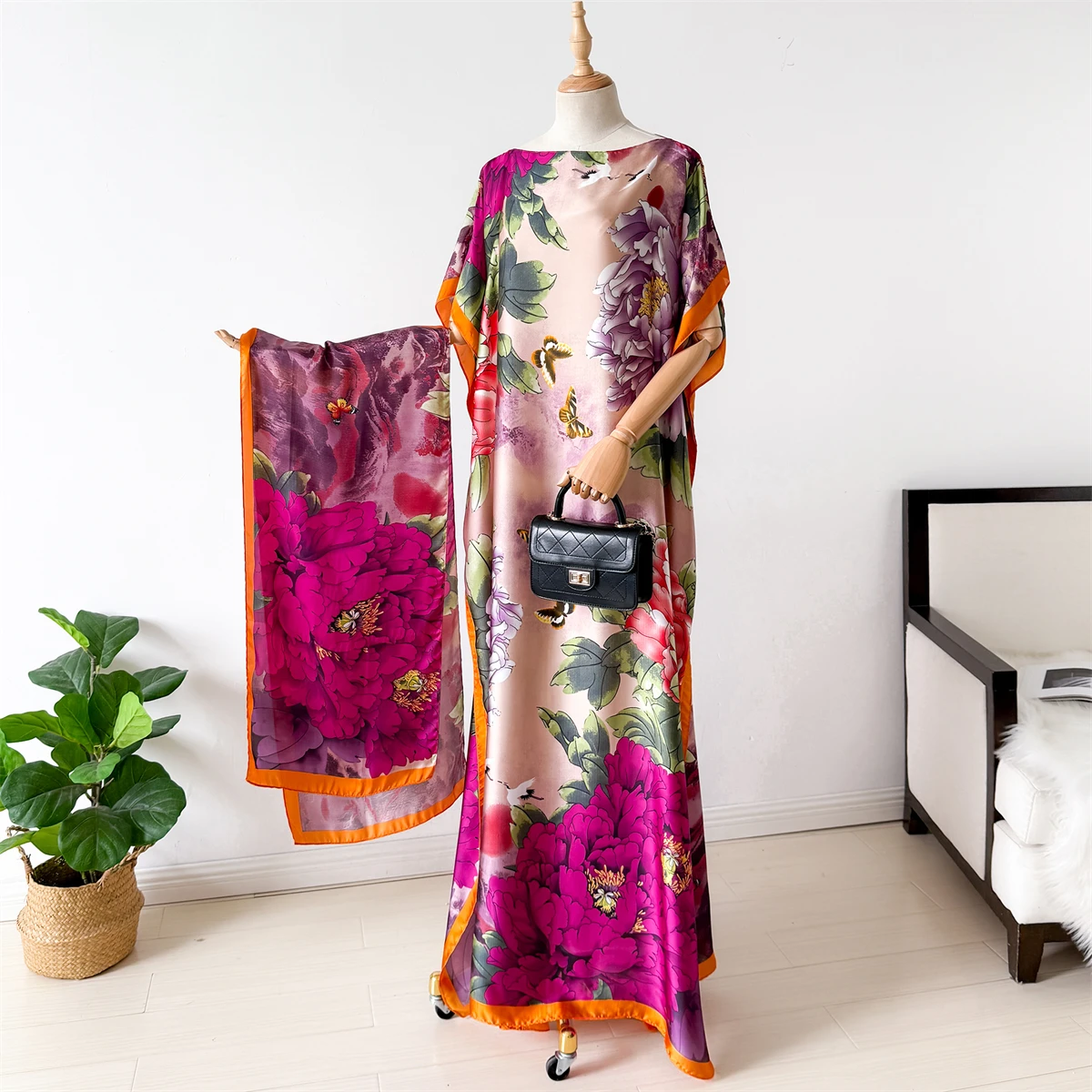 nouvelle mode robe d'été avec grande écharpe dubaï turquie caftan musulman ample abaya femmes africaines décontracté maxi paon châle robe