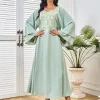 abaya robe longue arabe avec perles pour femme, tenue de soirée musulmane, caftan jalabiya, dubaï, maroc, educatif, ramadan, eid