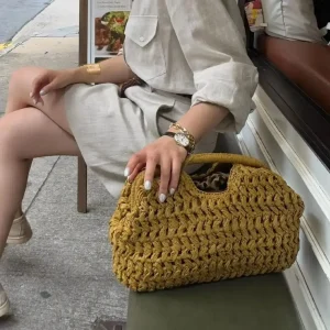 Sac à main tissé en chaîne pour femmes, élégant, sac à bandoulière en paille, sac de plage en raphia à la mode, nouveau sac polyvalent d&rsquo;été pour femmes
