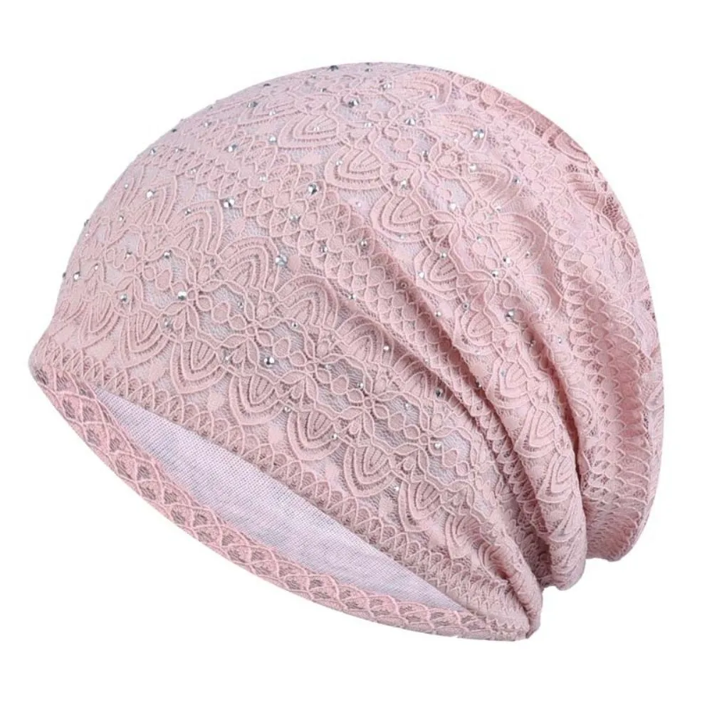 bonnet en dentelle douce et décontractée avec strass, style ethnique, chaud, bonnet de nuit, coupe vent, hijab, turban, pour l'extérieur