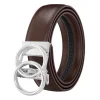 2025 ceinture à boucle automatique à double anneau ceinture en cuir pour hommes ceinture en cuir de vache à la mode et simple ceinture à boucle en alliage d'or et d'argent